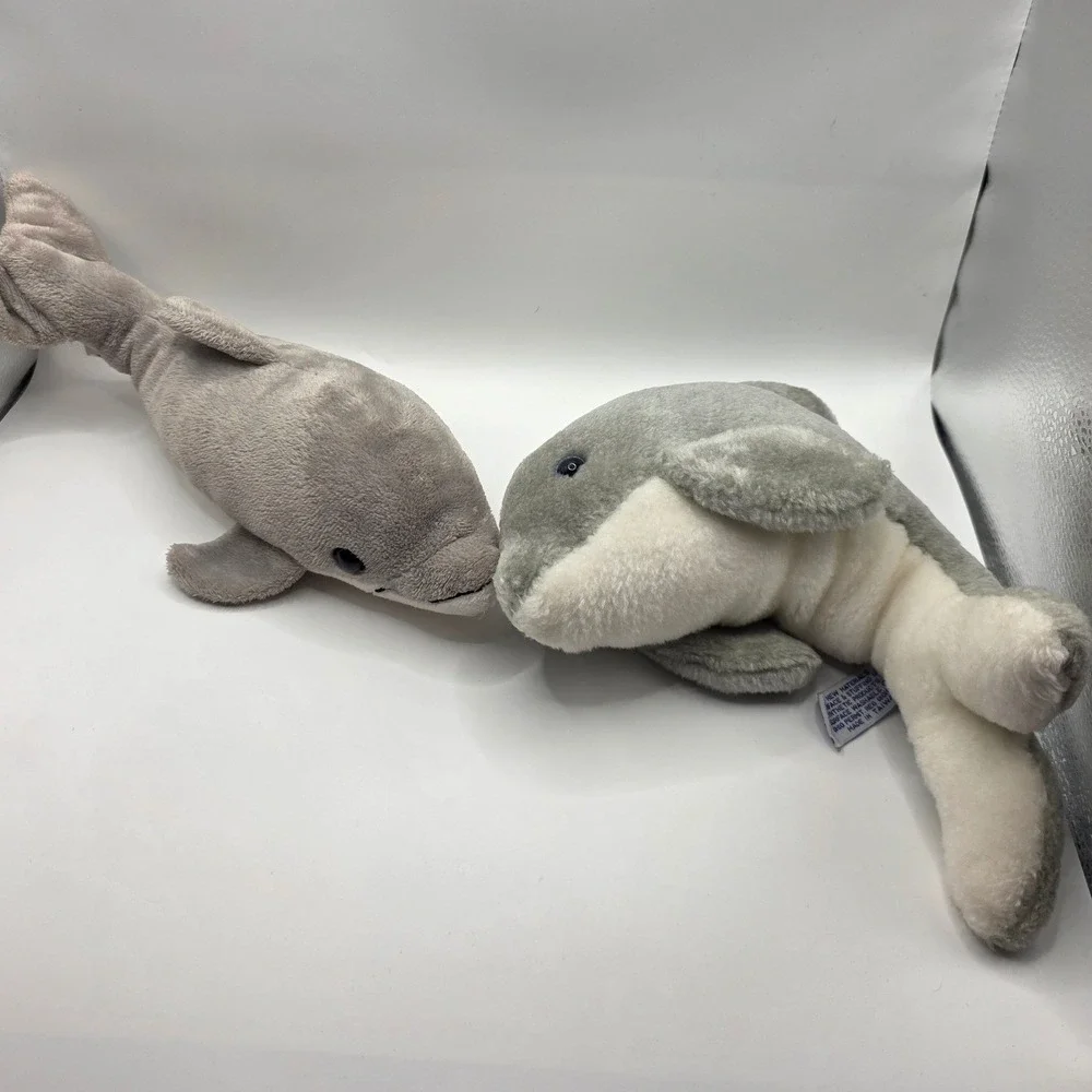 SeaWorld Wildlife Artists Dolphin Plush Grey Vintage 1988 Set 10x8in